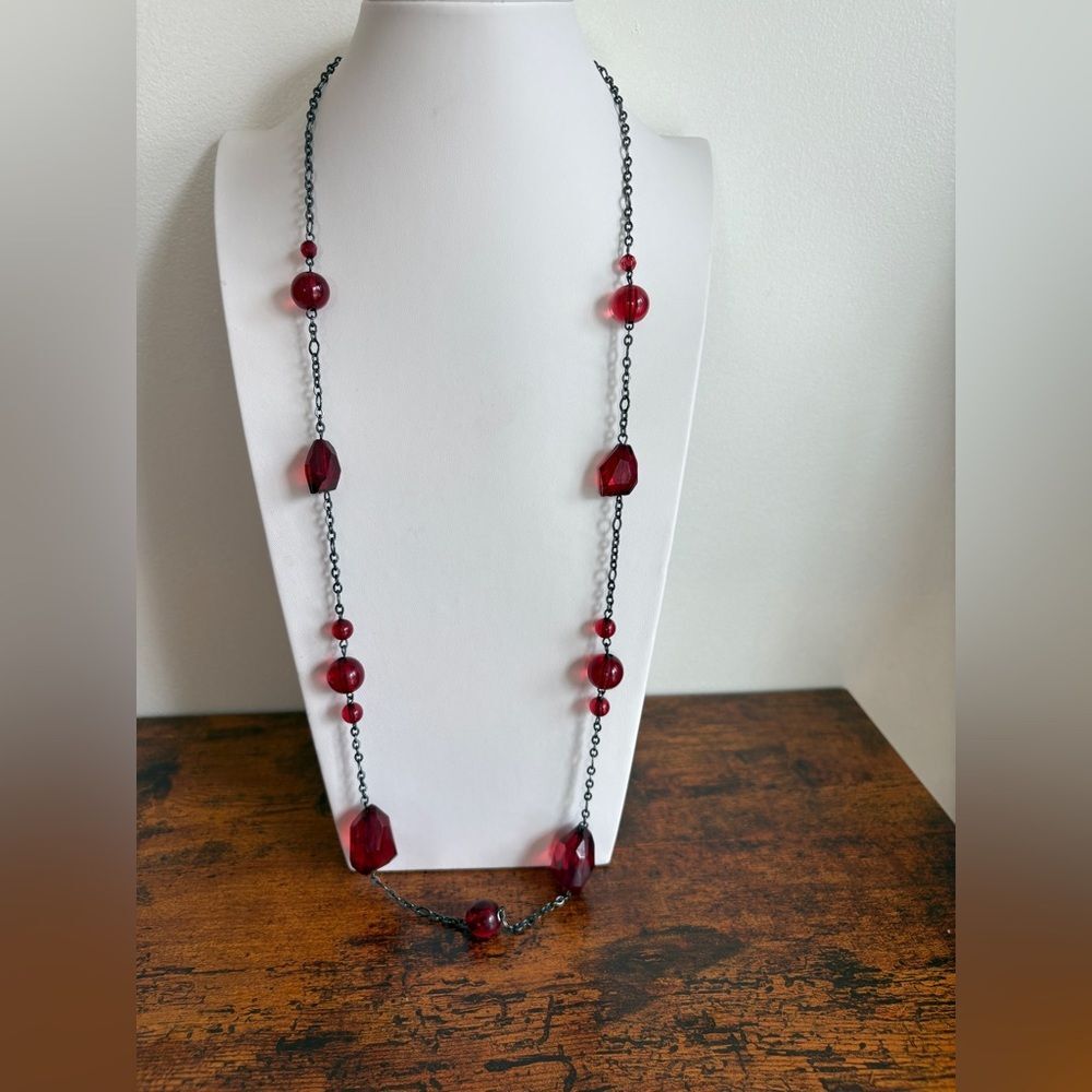 Red Beaded Station Necklace